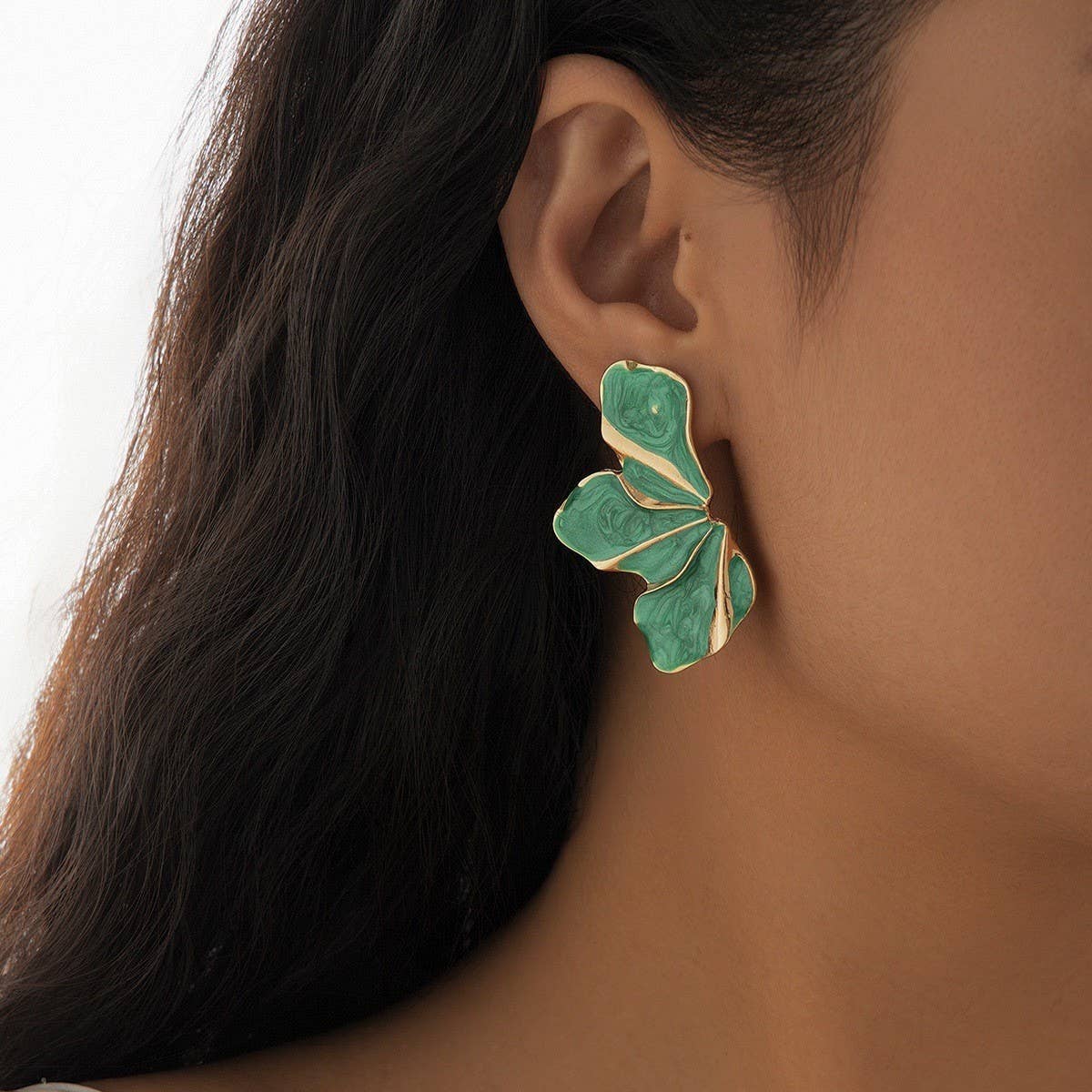 SWEET GRADIENT OIL DROP FLOWER ALLOY EARRINGS