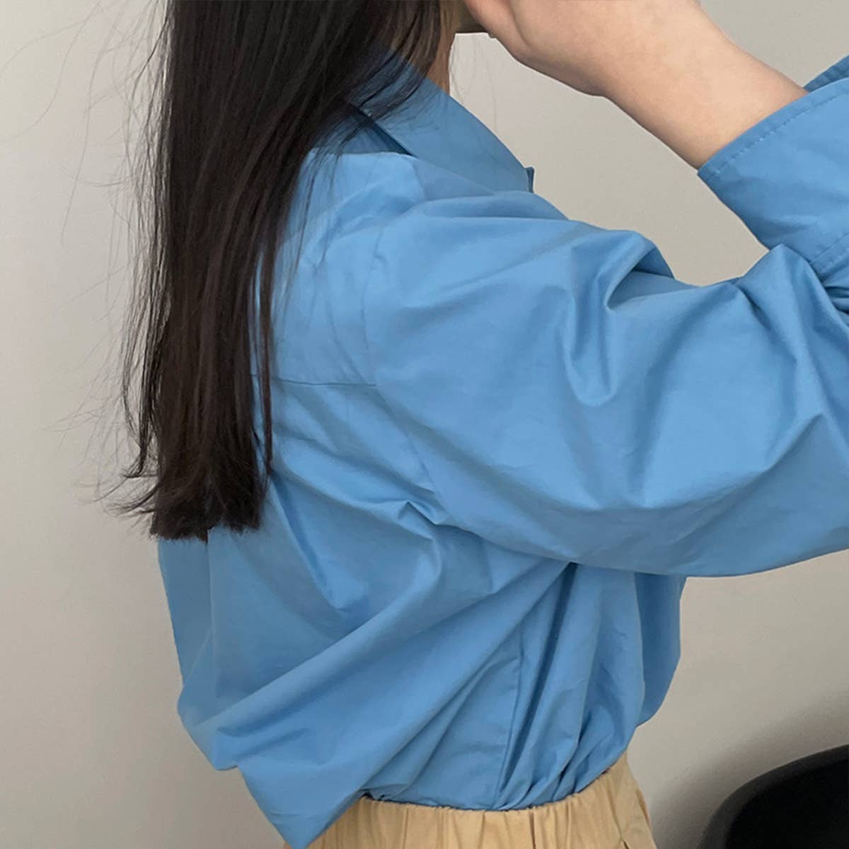 Solid color doll collar washed cotton shirt