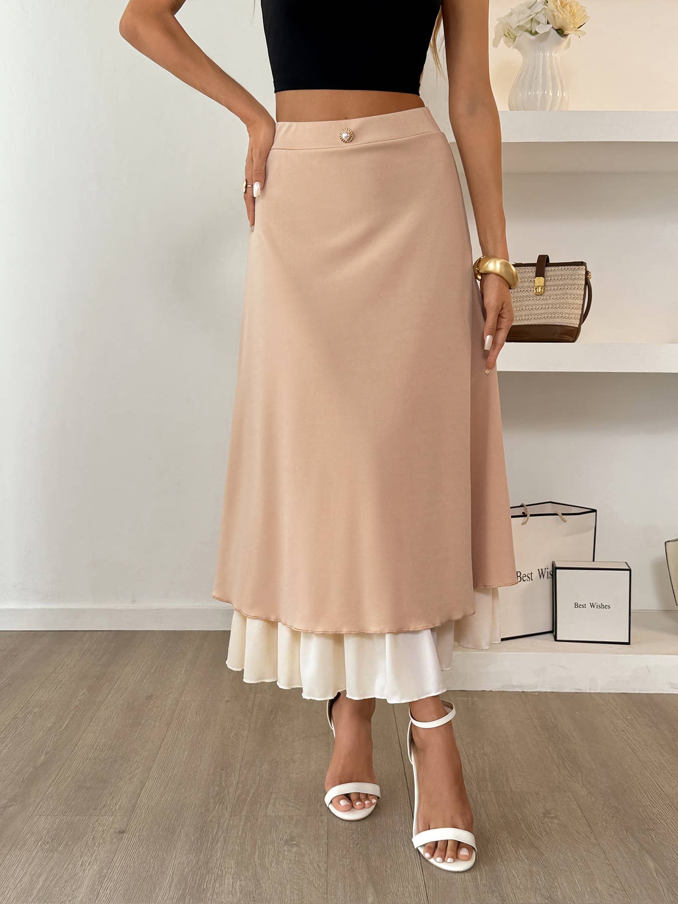Leisure vacation button cascade long skirt