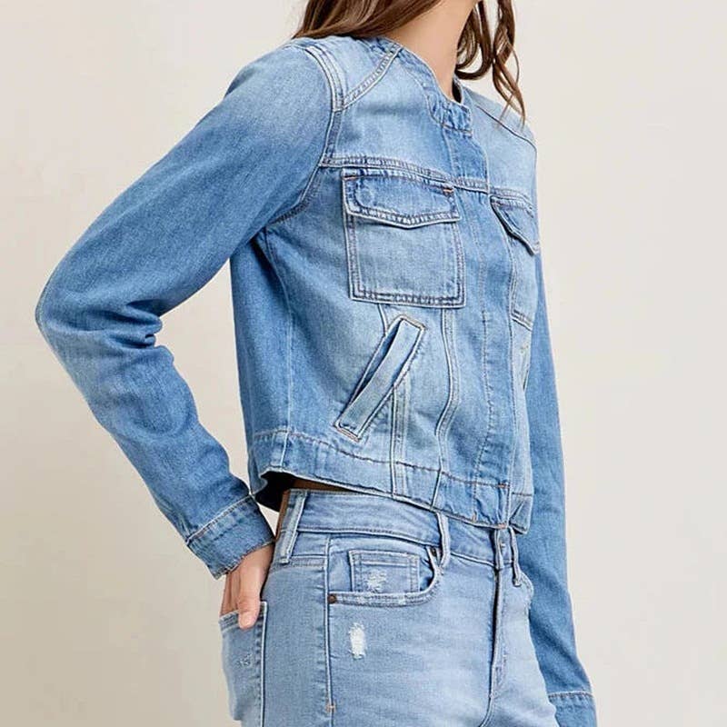 SLIM AND SHORT VINTAGE WORK DENIM JACKET
