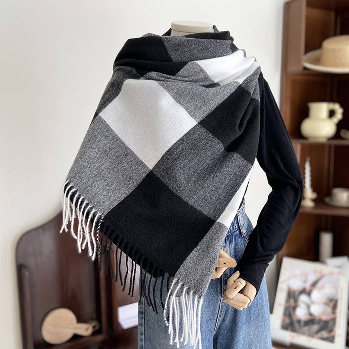 Warm Plaid Scarf Shawl for Women--Soft Winter Wrap
