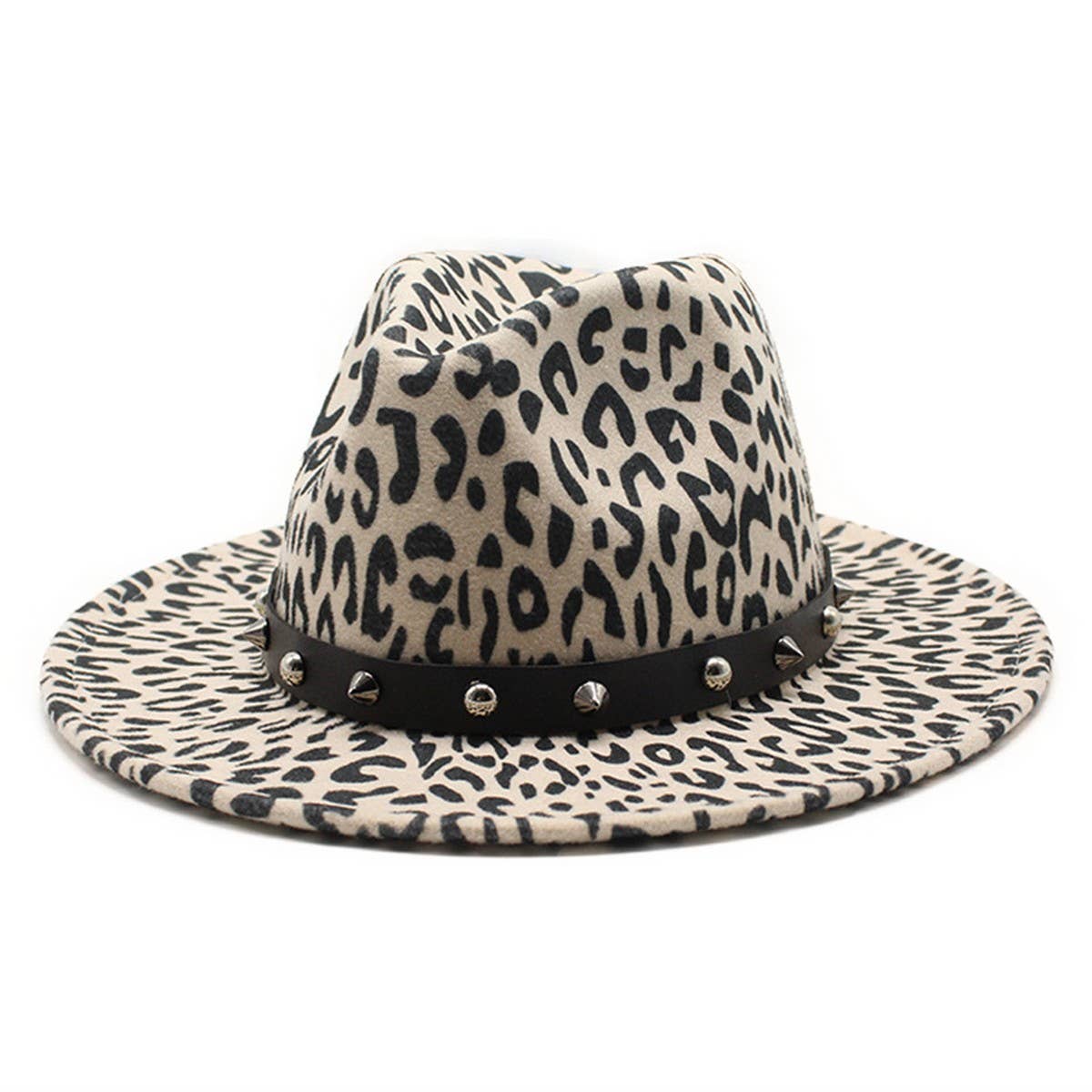 LEOPARD PRINT HAT JAZZ HAT RIVET WIDE BRIM HAT_CWAH2572