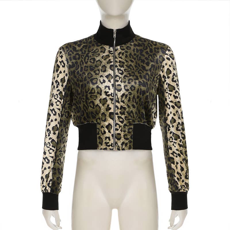 TURTLENECK RIBBED PATCHWORK LEOPARD VELVET JACKET