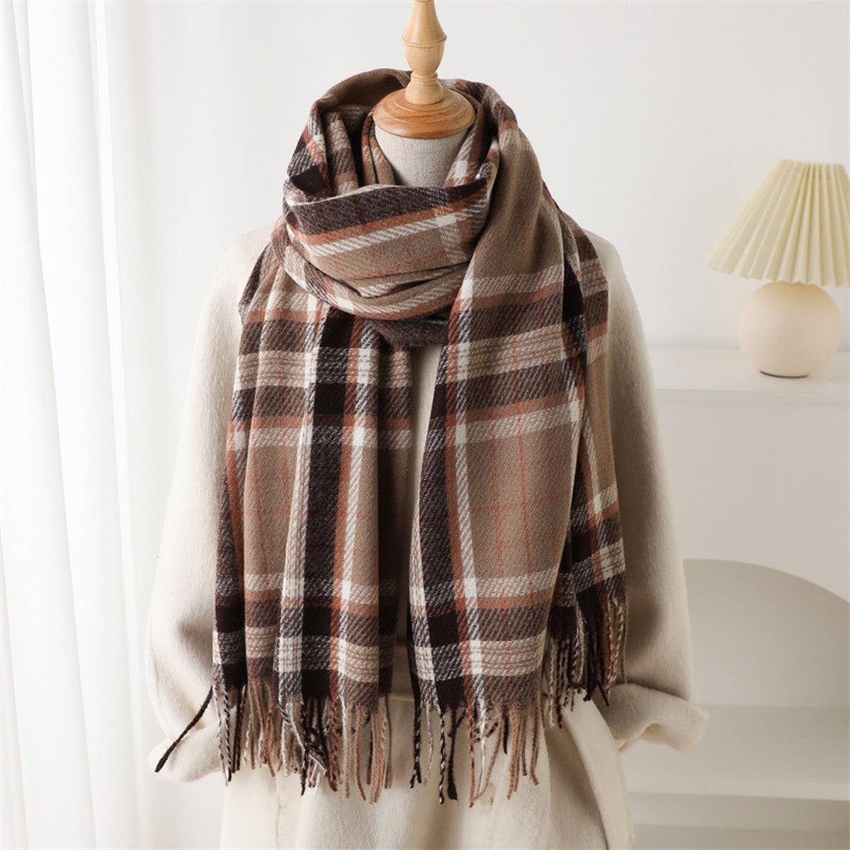 Classic Plaid Fringe Scarf Wrap for Cold Days