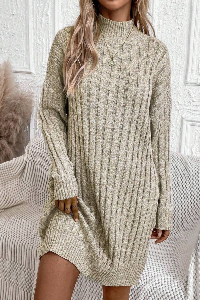CWDSD10822_SOLID TURTLENECK LONG SLEEVE BODYCON KNIT DRESS
