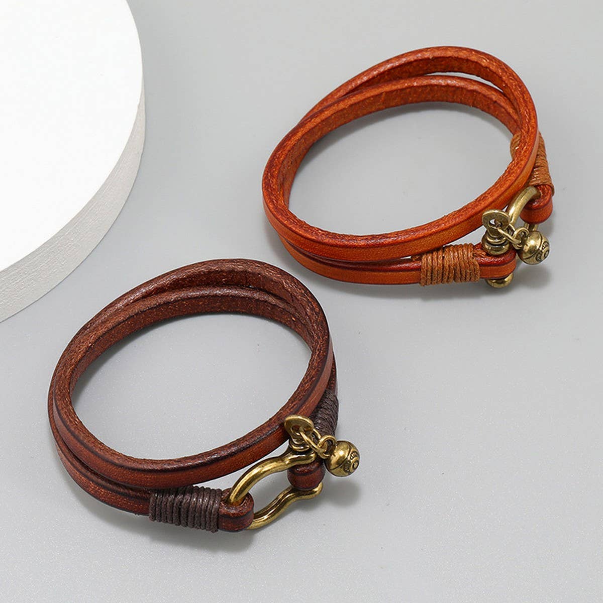CREATIVE RETRO TWO-CIRCLE MEN'S LEATHER BRACELET