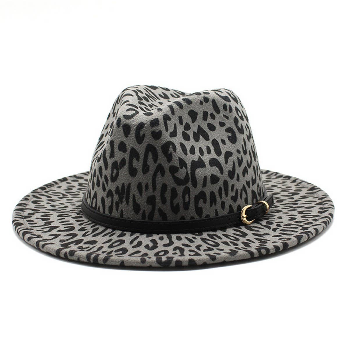 LEOPARD PRINT WOOLEN HAT FLAT BRIM JAZZHAT FELT HAT_CWAH2605
