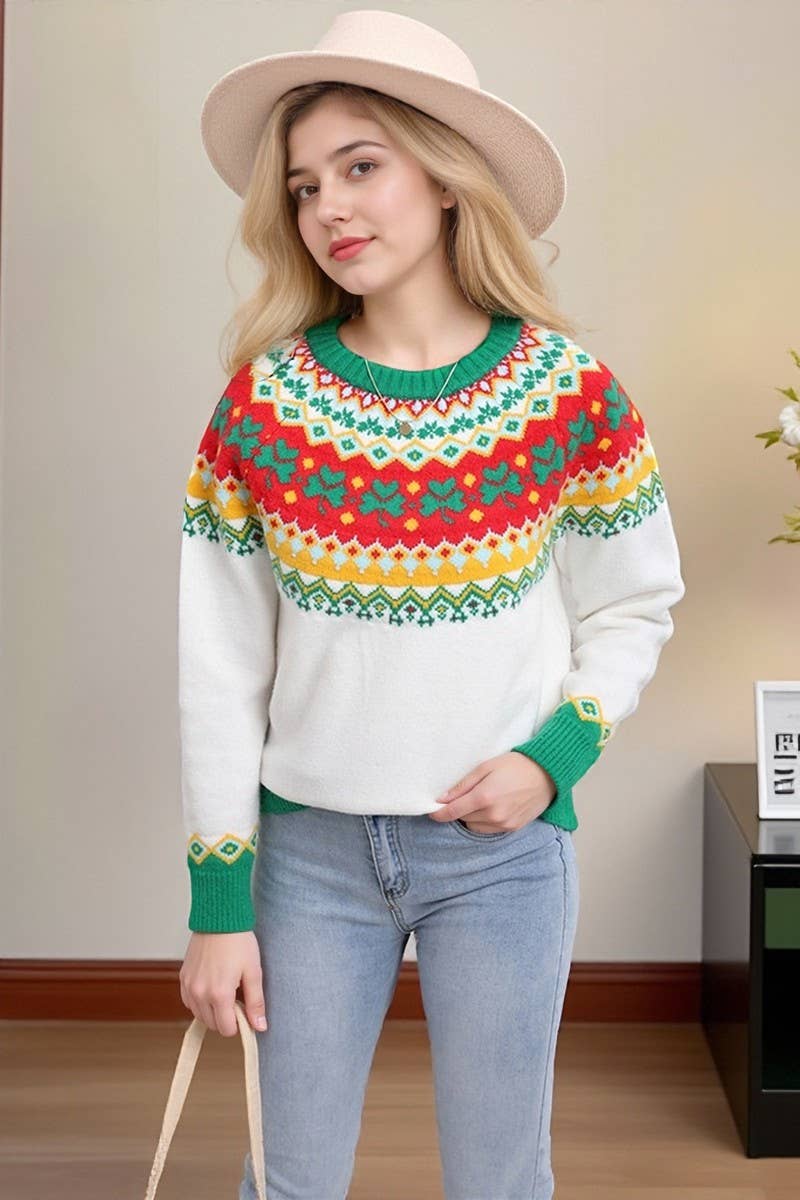 CWOSWL07574_PERSONALIZED JACQUARD CHRISTMAS PULLOVER SWEATER