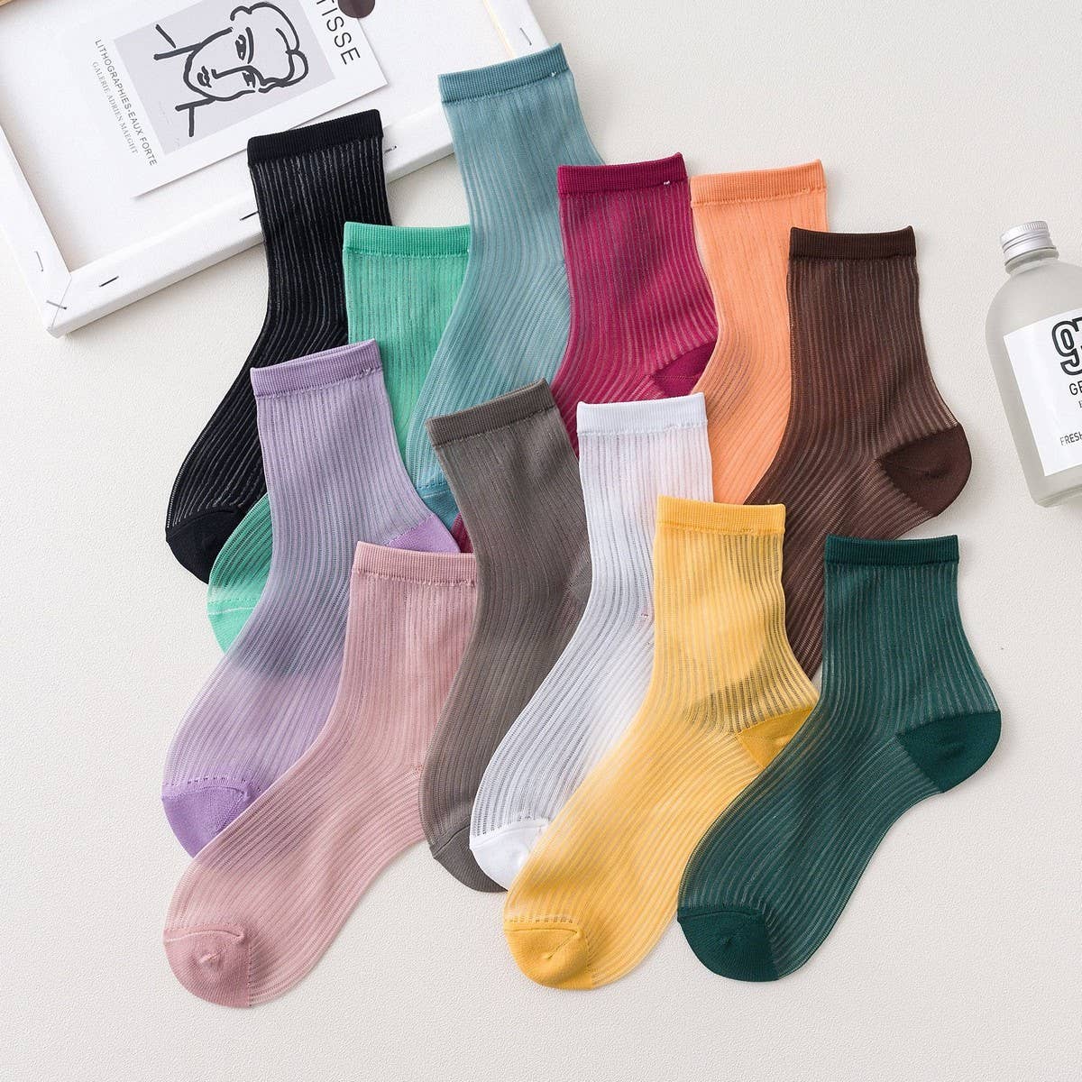 STRIPE MESH SOCKS FOR WOMEN MID TUBE TIDE SOCKS_CWMS054