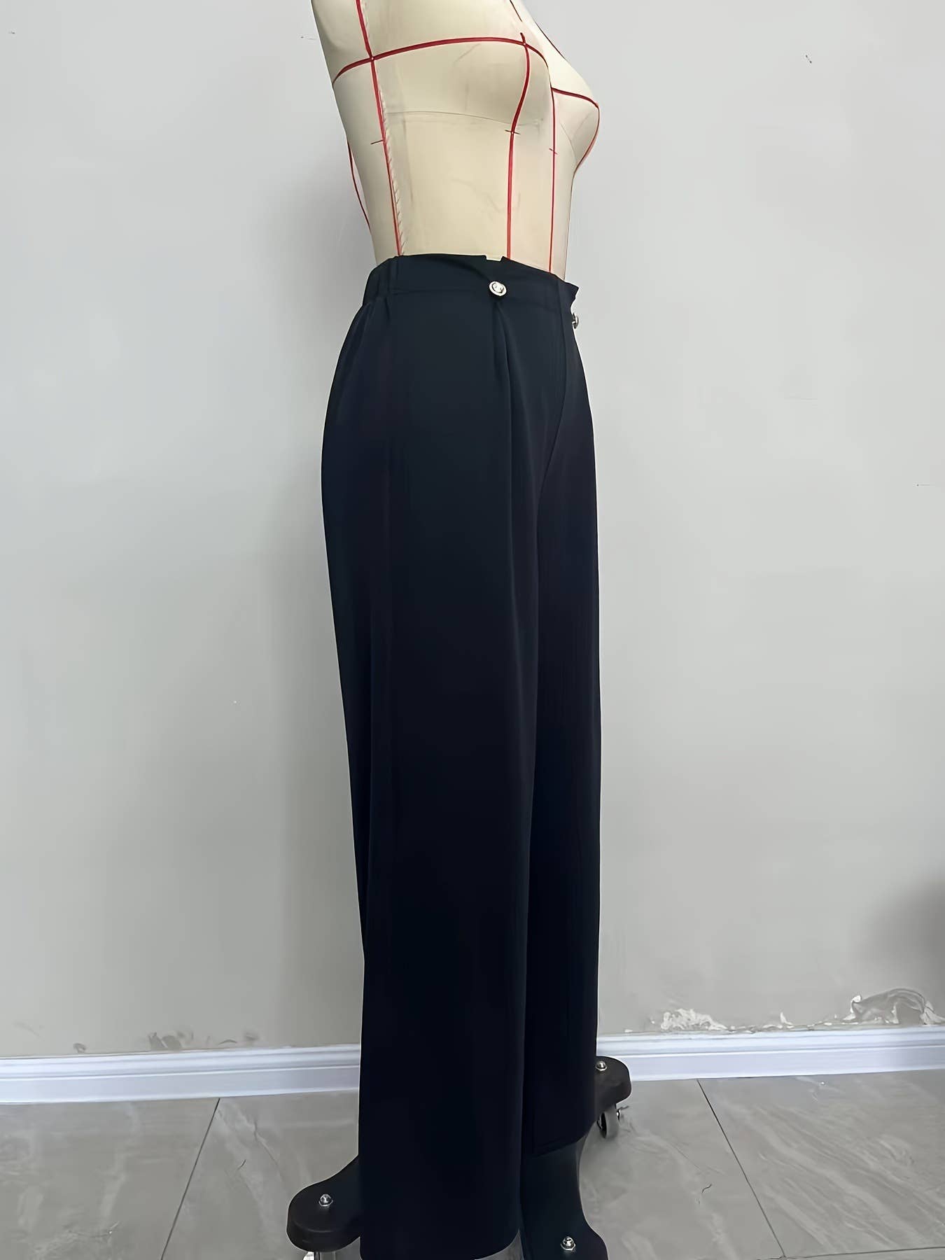 Elegant button-knitted stretch wide-leg pants