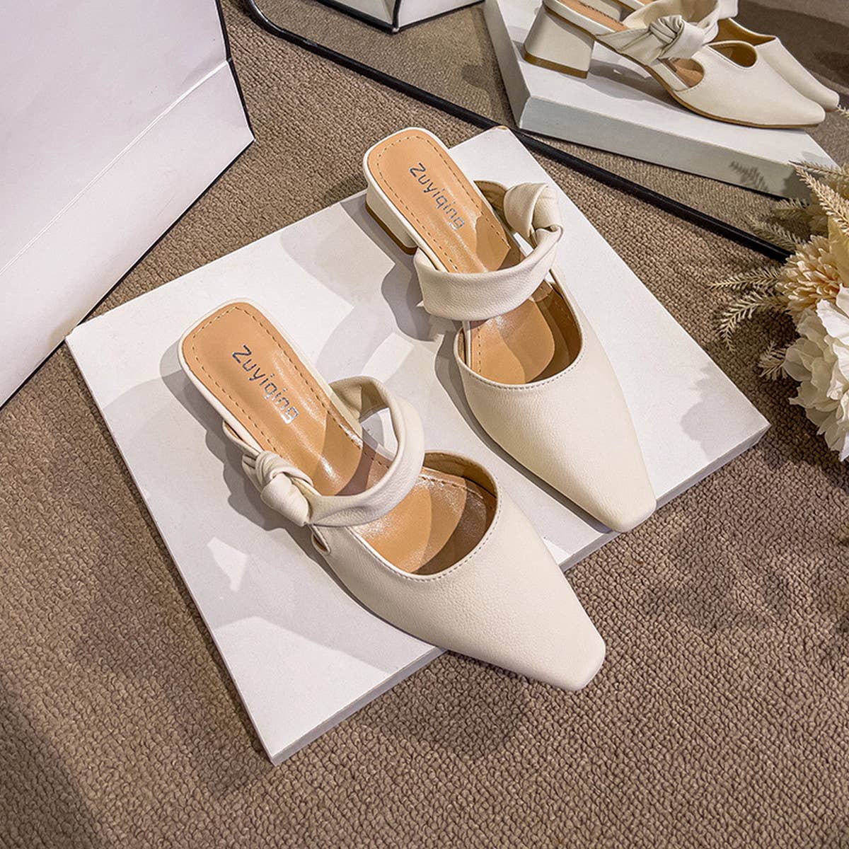 SIMPLE SQUARE TOE SQUARE TOE MULES WITH THICK HEEL_CWSHS0711