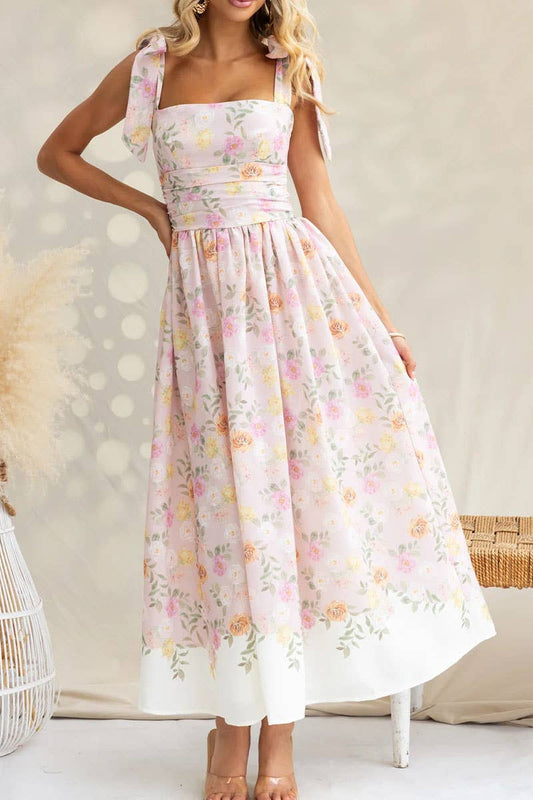CWDHL0939_NEW SUMMER FRENCH FLORAL SLIM SUSPENDER DRESS