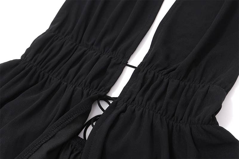 Solid-color backless, lace-up halter top