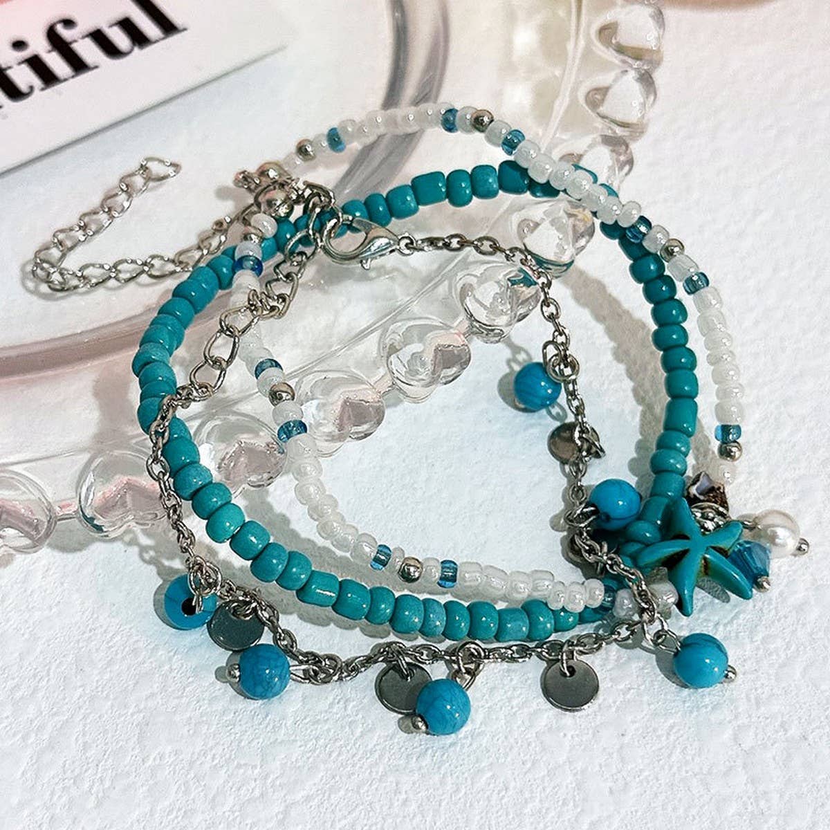 Boho Turquoise Starfish Anklet ??Handmade Charm_CWMM6345