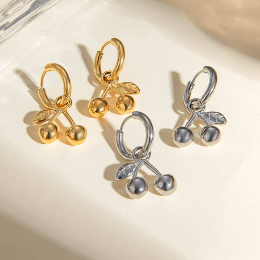 18K GOLD STAINLESS STEEL CHERRY DROP EARRINGS_CWASC1675