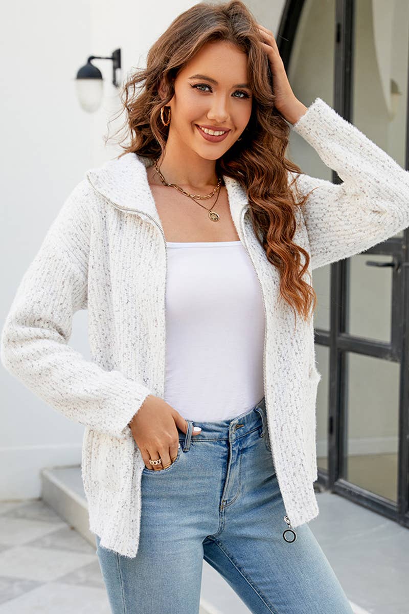 CWOJA497  Casual Zip-Up Long Sleeve Cardigan Sweater