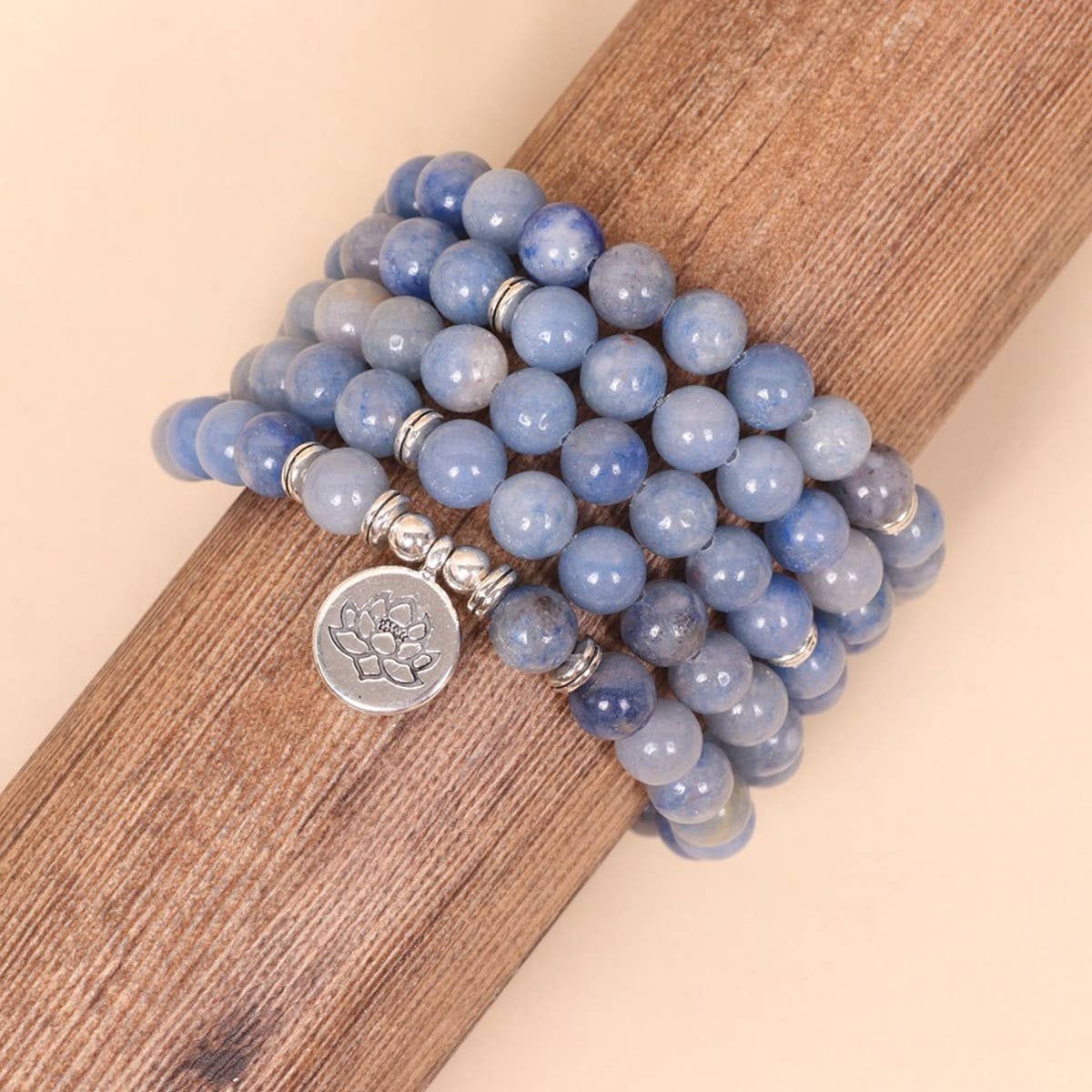 108 BLUE AVENTURINE LOTUS PENDANT BEADED BRACELET_CWAJE3923