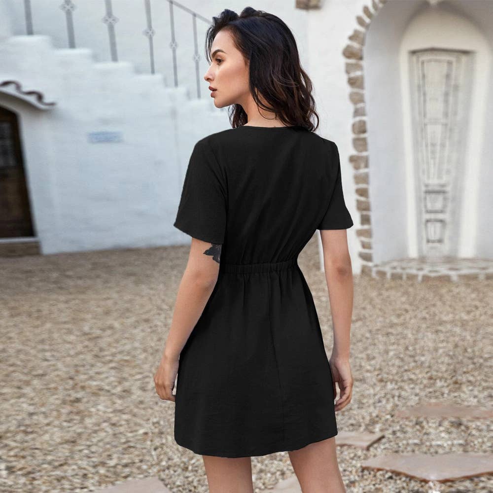 Tied bows elegant style casual solid-color dress