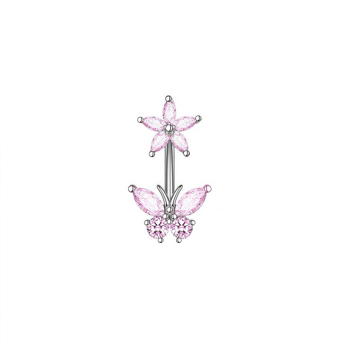 Flower Butterfly Zircon Stainless Steel Belly Ring
