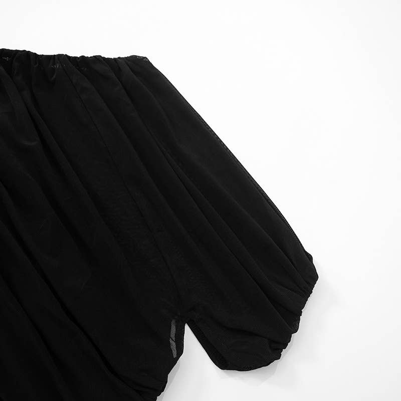 Sheer Mesh One-Shoulder Bodycon Dress