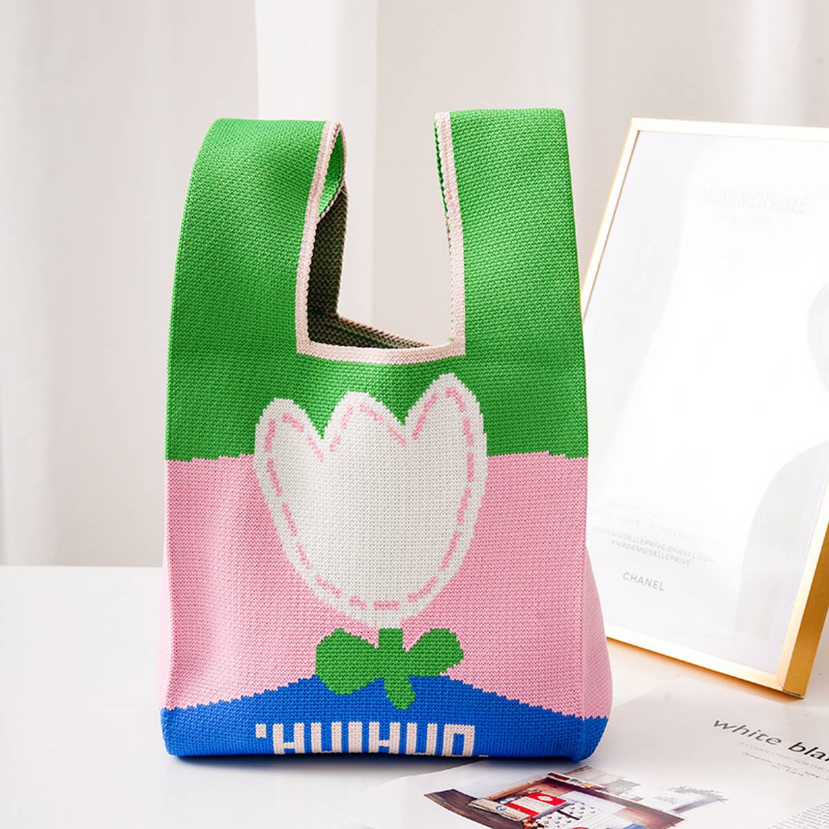 FLORAL PRINT CROCHET HANDBAG SMALL TOTE BAG_CWAB0882