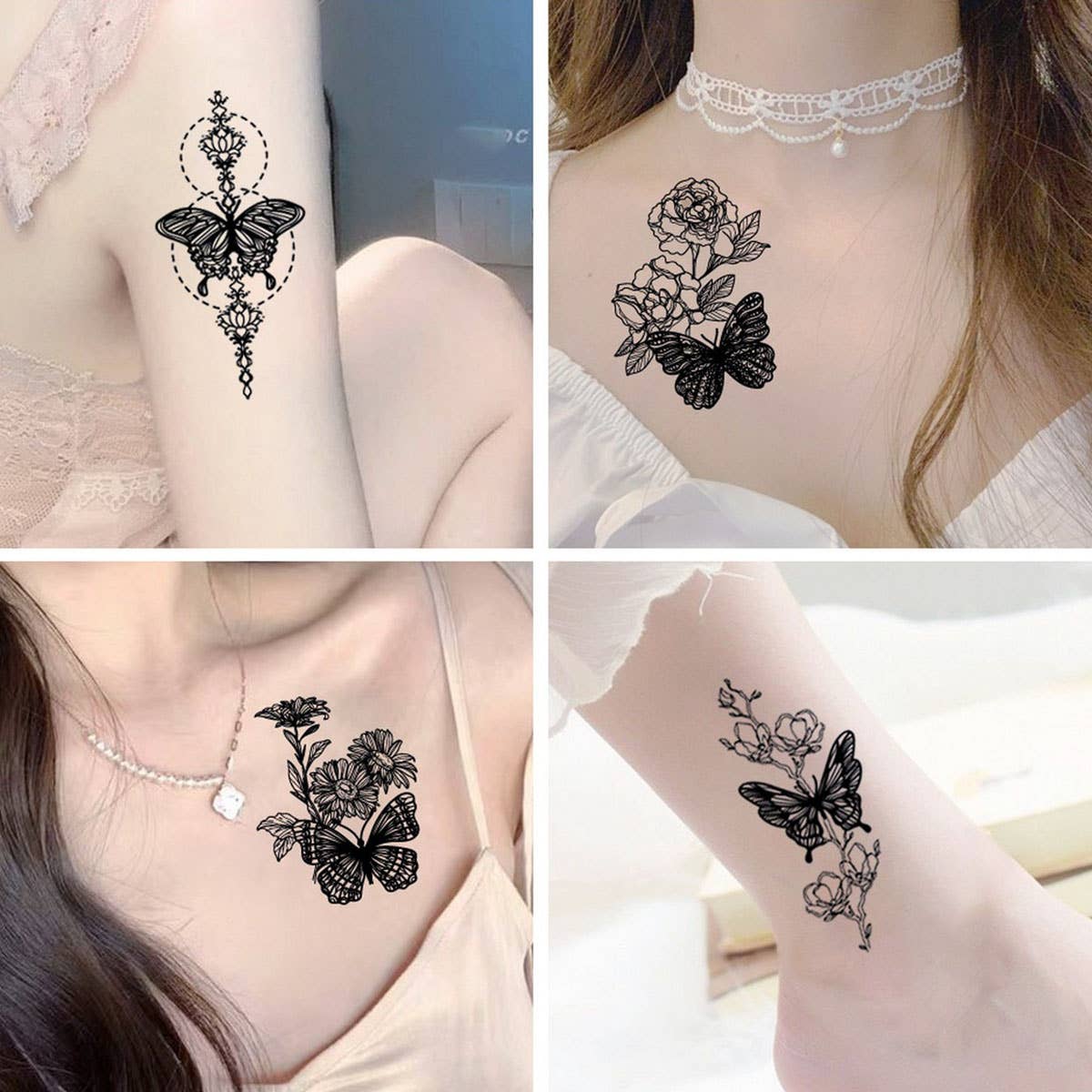 Butterfly & Sketch Flower Arm Tattoos ??Chic_CWMM8230