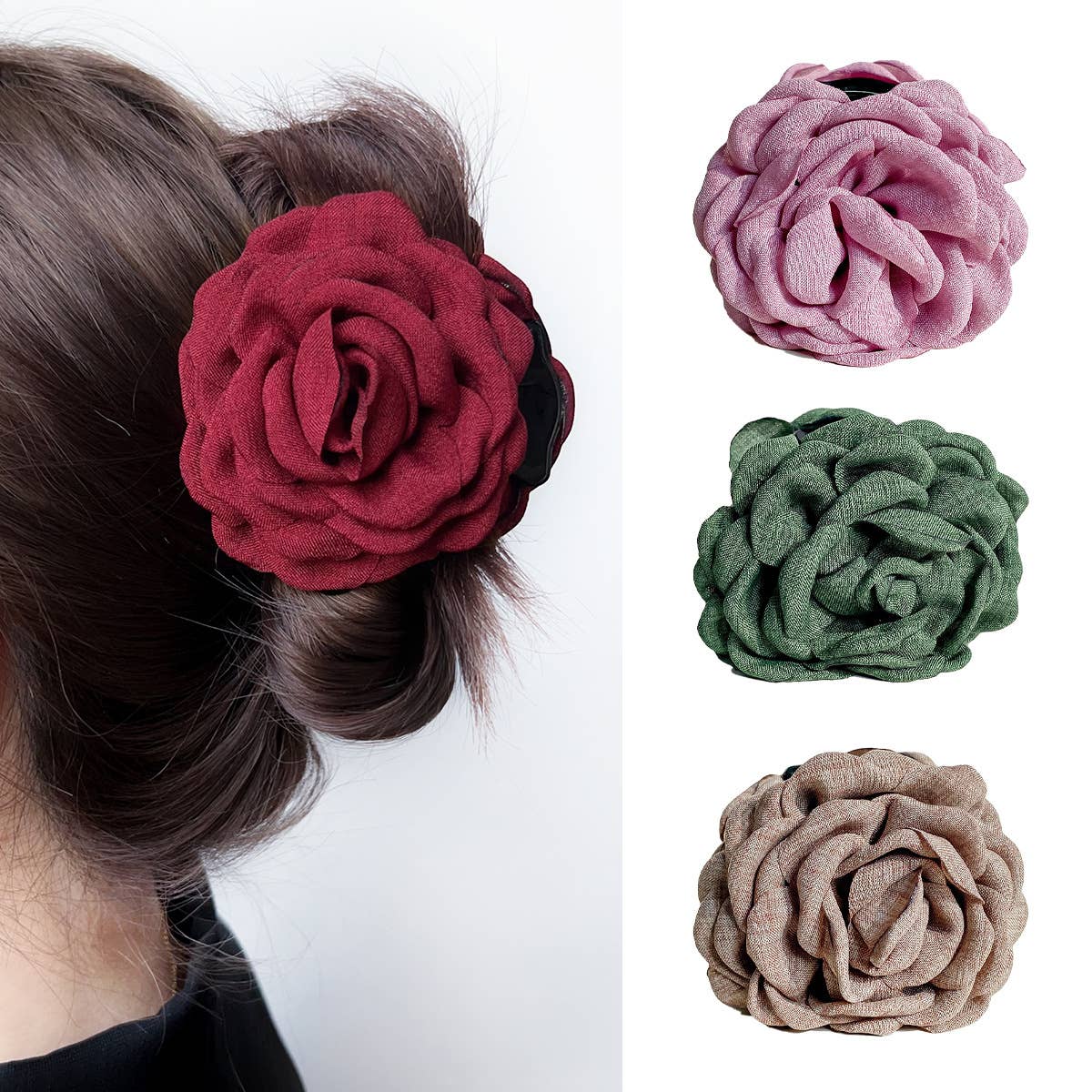 Three-dimensional solid fabric rose grasping clip