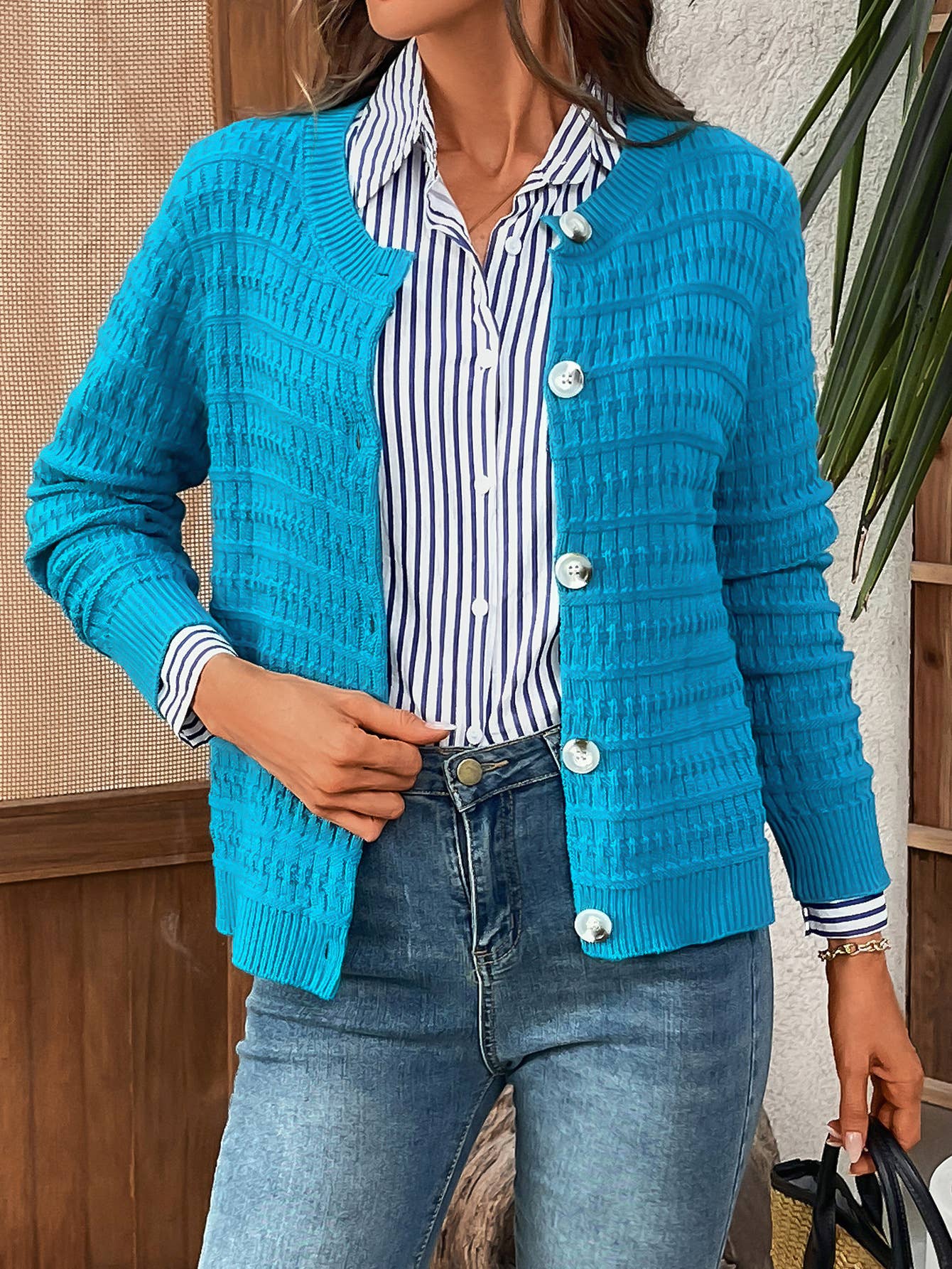 Solid-color commuter knitted casual Cardigan