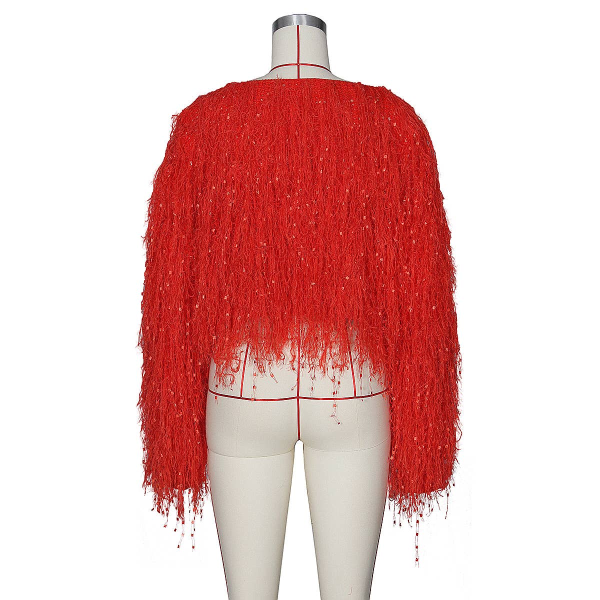 STYLISH HAND-KNITTED PULLOVER SWEATER WITH FRINGE