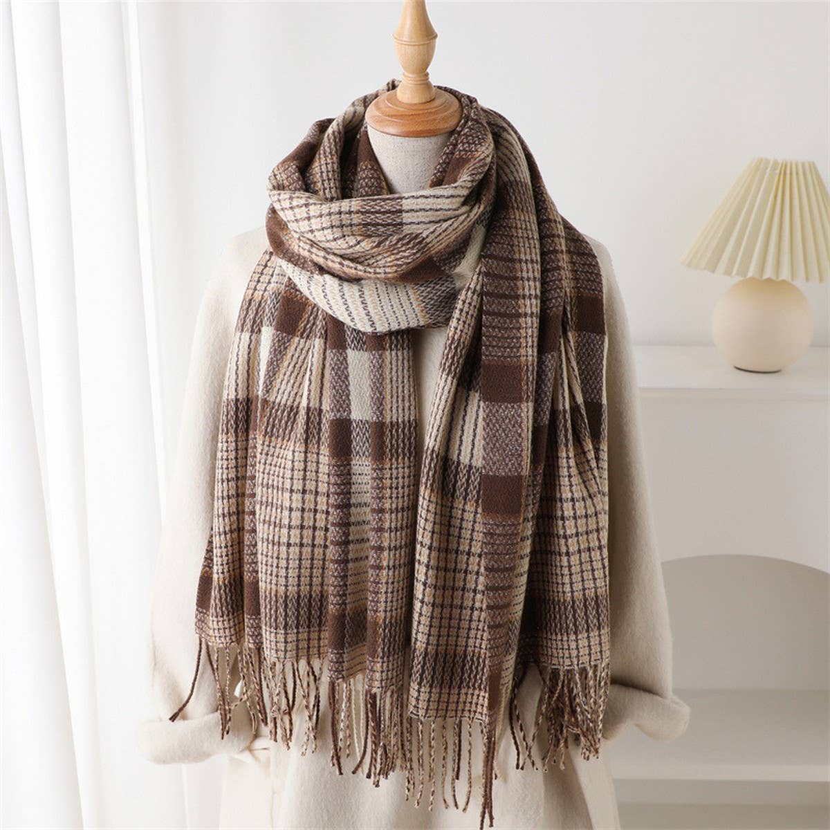 Plaid fringe scarf winter warm shawl_CWASC2778