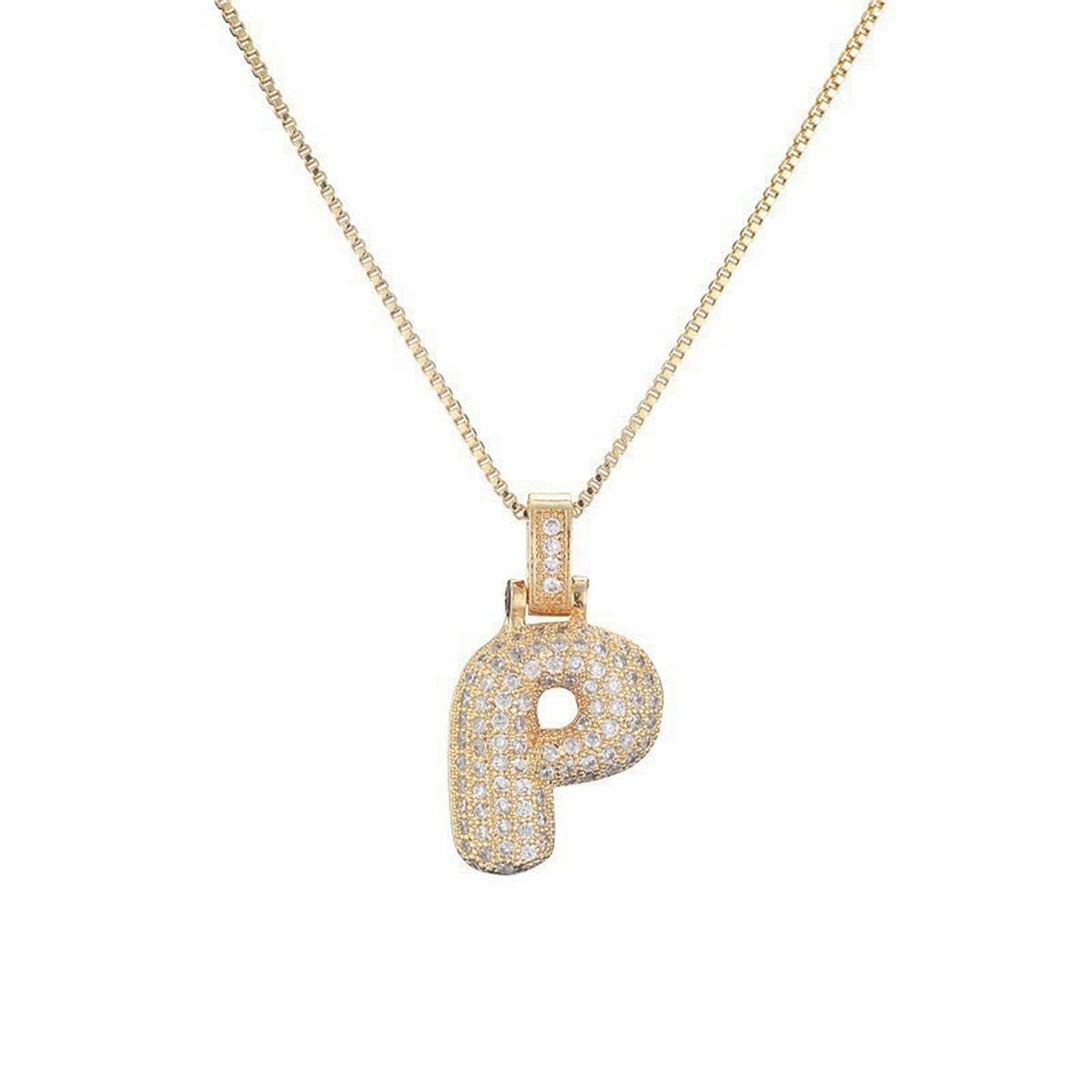 Copper Zirconia 26 Letters Pendant Necklace