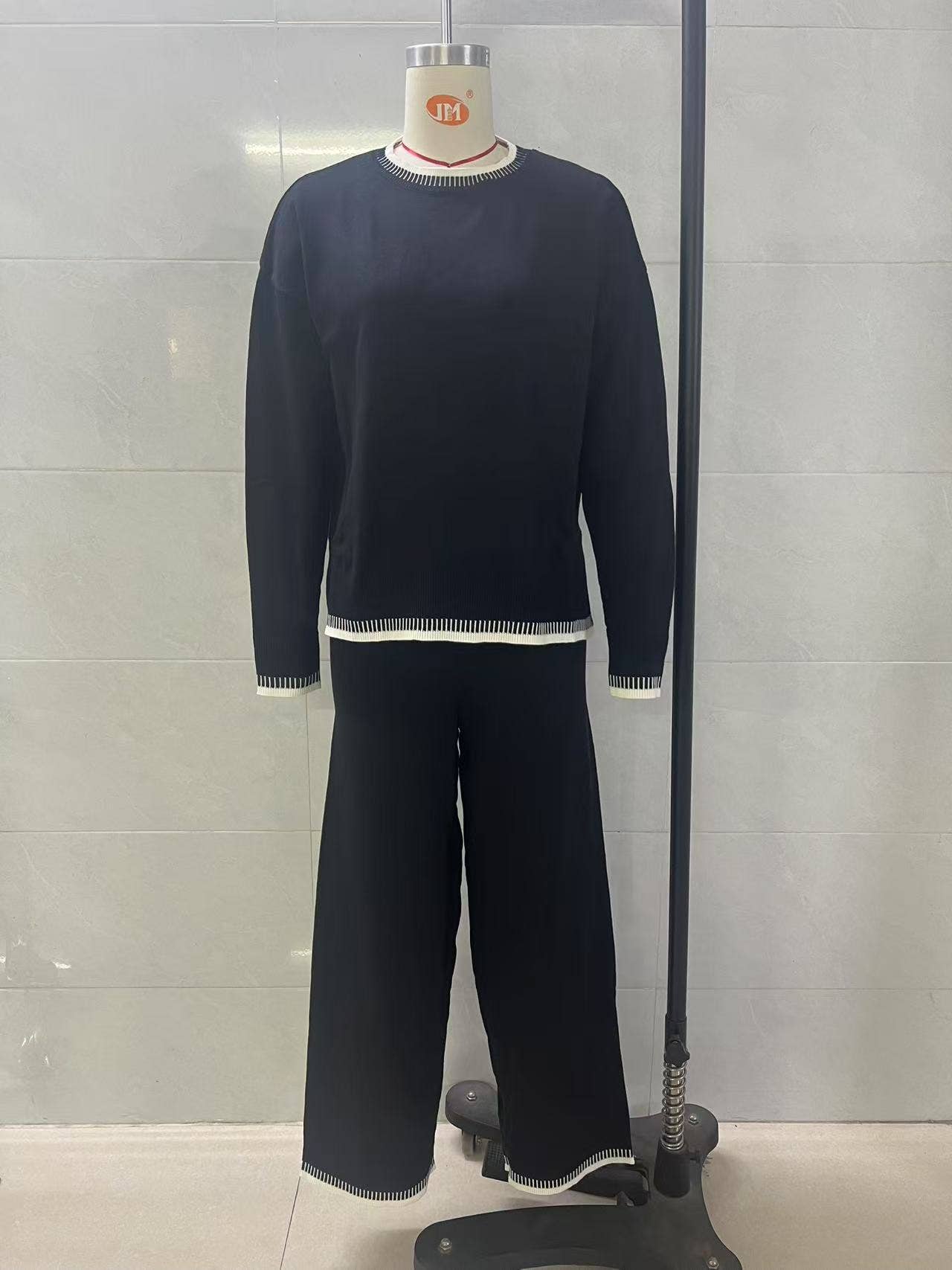 Two-piece of color-blocking sweater and trousers