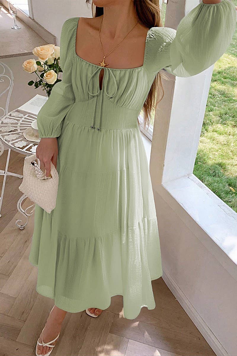 CWDMD01183_LONG SLEEVE SQUARE NECK CASUAL VACATION DRESS