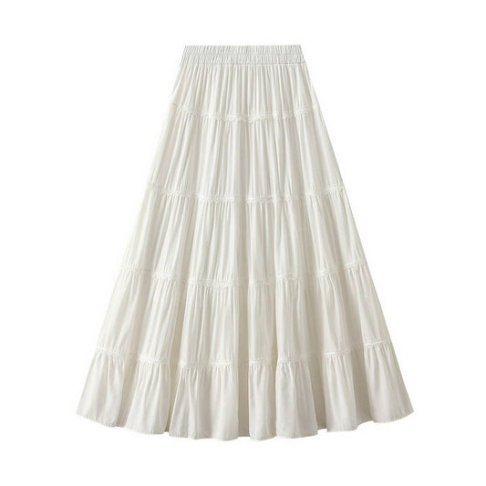 High-Waist Lace Trim A-Line Tiered Maxi Skirt