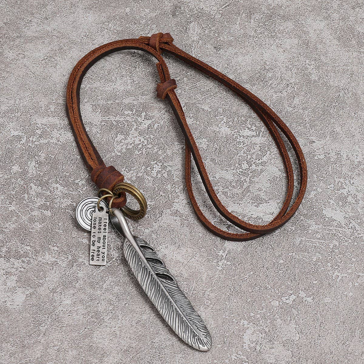 MEN'S PERSONALIZED SIMPLE FEATHER LEATHER NECKLACE
