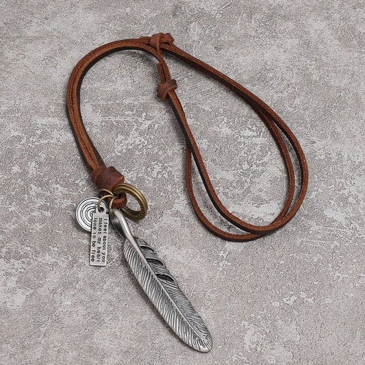 MEN'S PERSONALIZED SIMPLE FEATHER LEATHER NECKLACE