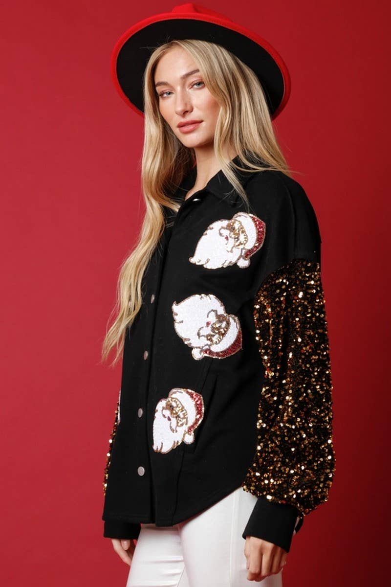 CWOCO00229_CHRISTMAS SANTA CORDUROY SEQUIN SLEEVE COAT