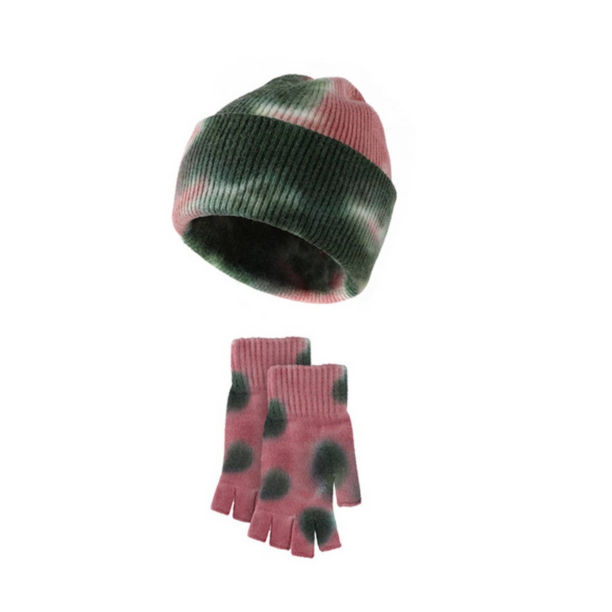 NEW WOOL TIE-DYE GLOVES AND HAT TWO-PIECE SET_CWMM2864