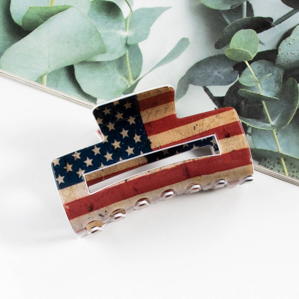 Independence Day Flag Hair Claw PVC Rectangle Clip_CWAHA1263