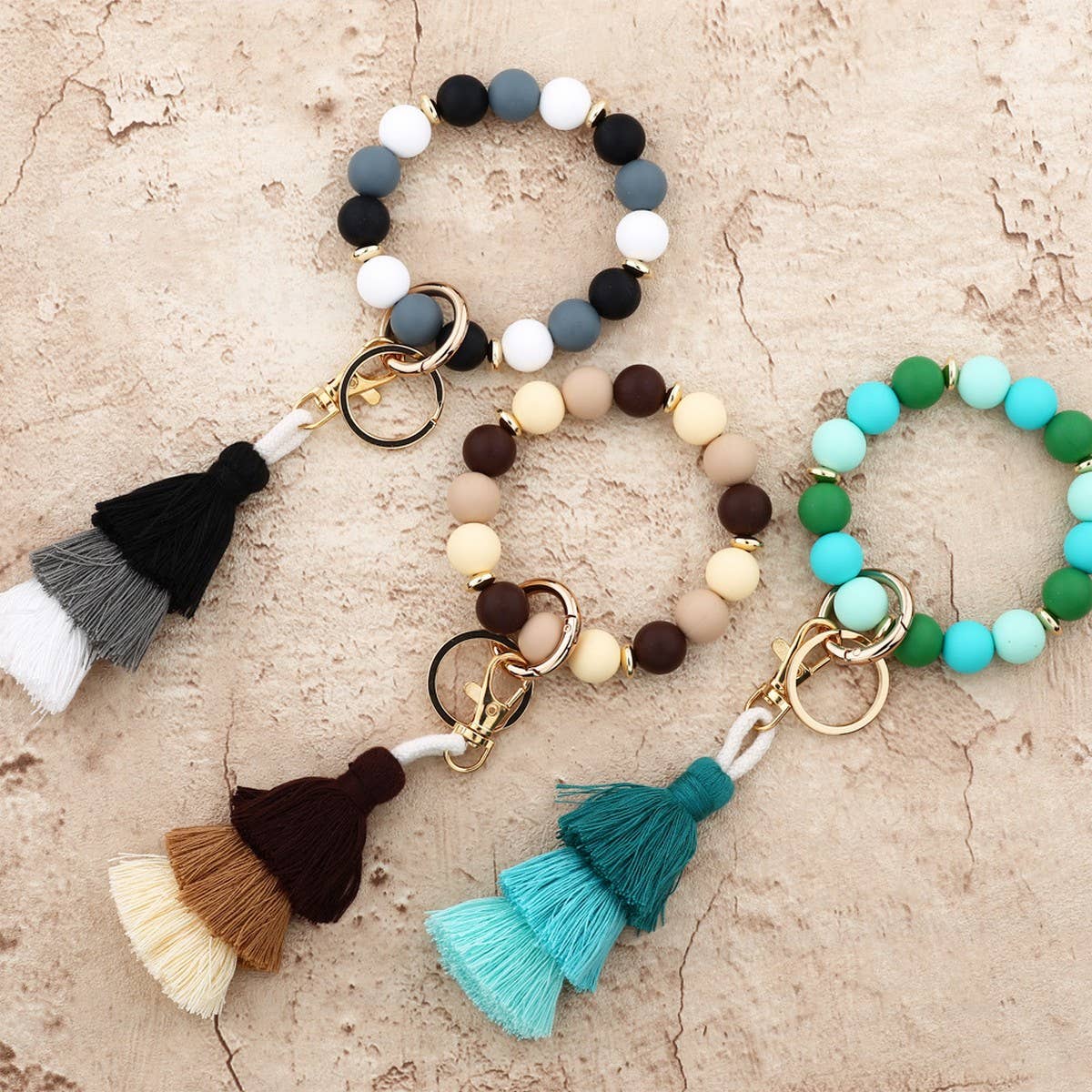 Women??¢s Tassel Silicone Bead Keychain Bracelet_CWAB5029