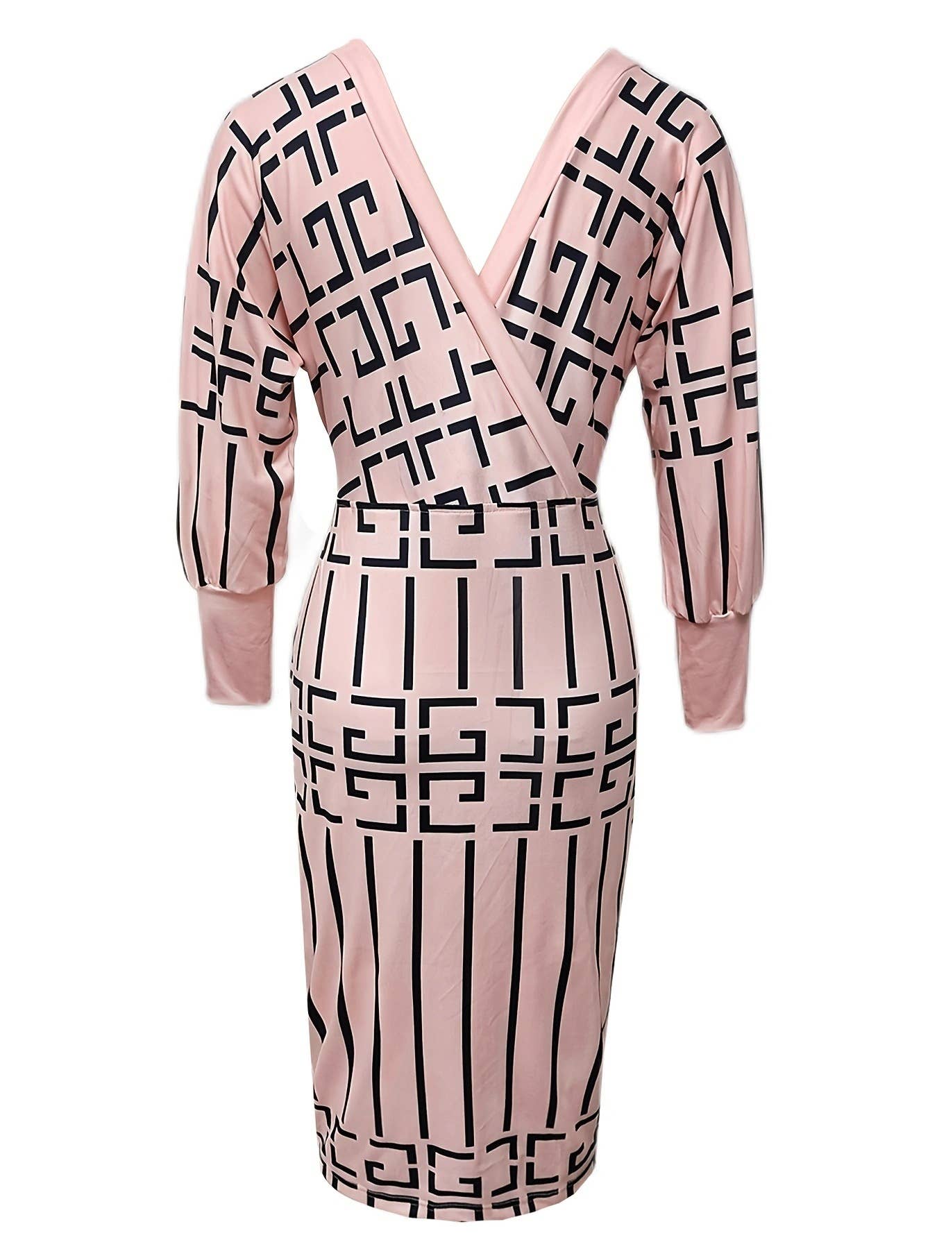 PRINT LONG-SLEEVED V-NECK FANNY PACK HIP DRESS