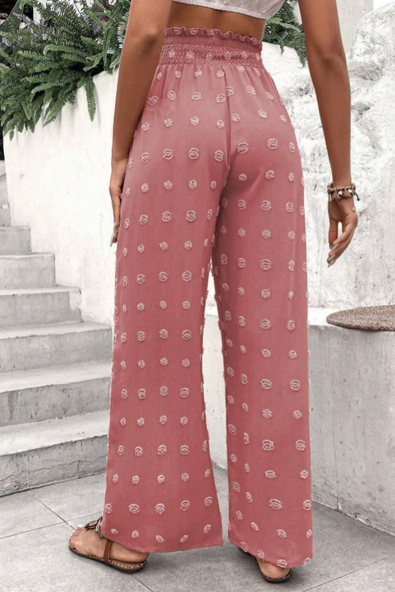 CWBLP0686_HIGH WAIST JACQUARD WIDE LEG CASUAL LONG PANTS