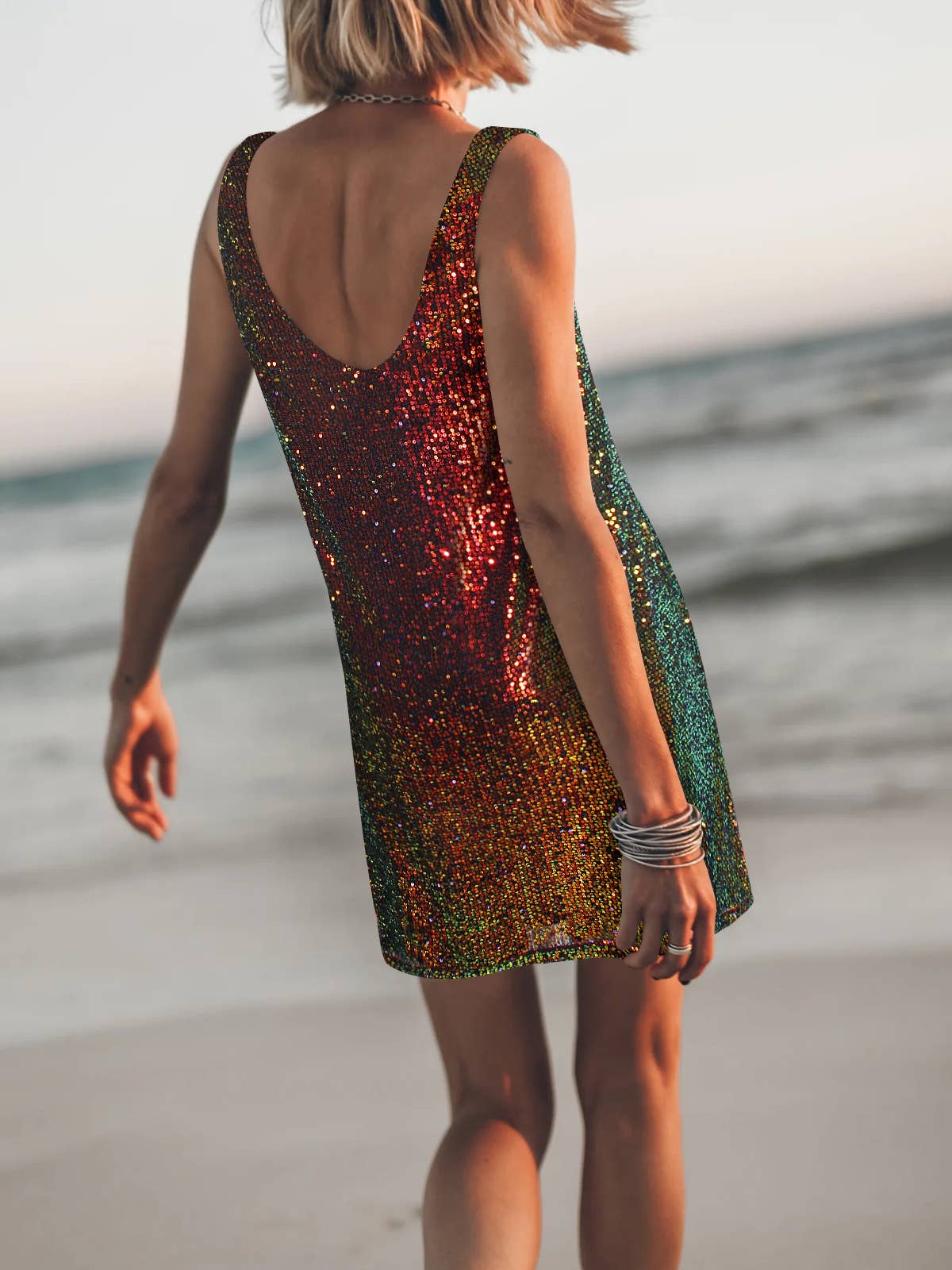 U-neck sleeveless loose backless vest dress