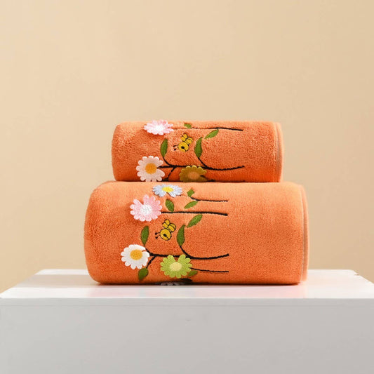 CORAL FLEECE FLOWER SQUARE TOWEL BATH TOWEL SET