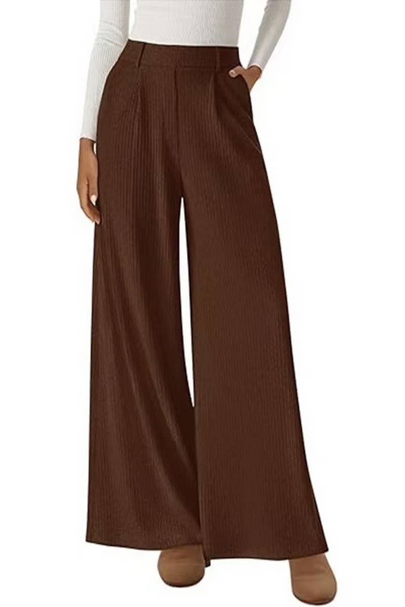 CWBLP01063_RIBBED WIDE LEG PANTS WOMEN LOOSE STRAIGHT
