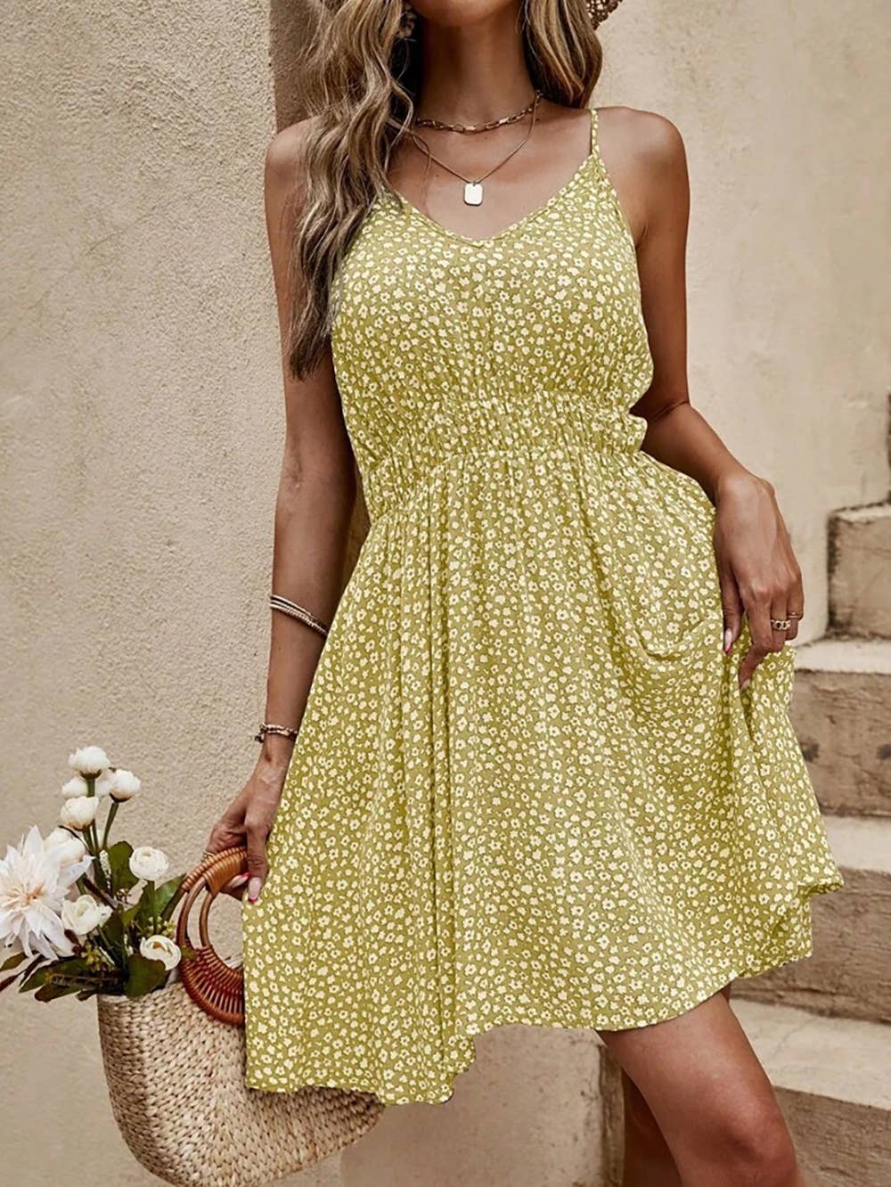 HOLIDAY STYLE PRINT HALTER FRESH SLEEVELESS SKIRT