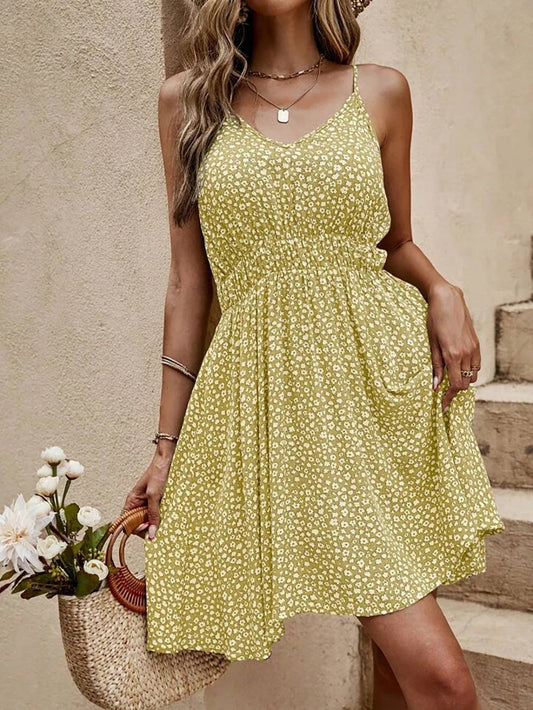 HOLIDAY STYLE PRINT HALTER FRESH SLEEVELESS SKIRT