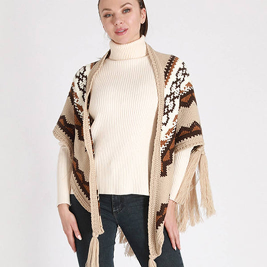 RETRO STRIPED NATIONAL WIND TRIANGLE SHAWL_CWASC0349