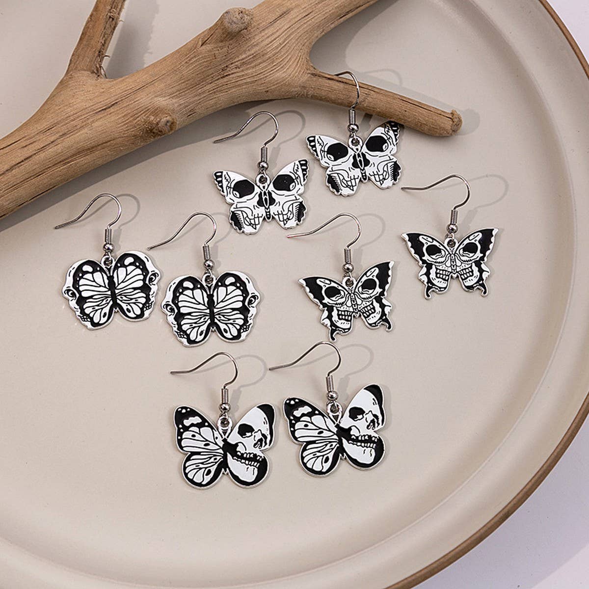 HALLOWEEN SKULL DARK BUTTERFLY EARRINGS