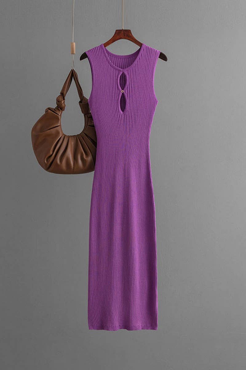 CWDMD01155_SLEEVELESS HOLLOW OUT KNIT BODYCON DRESS